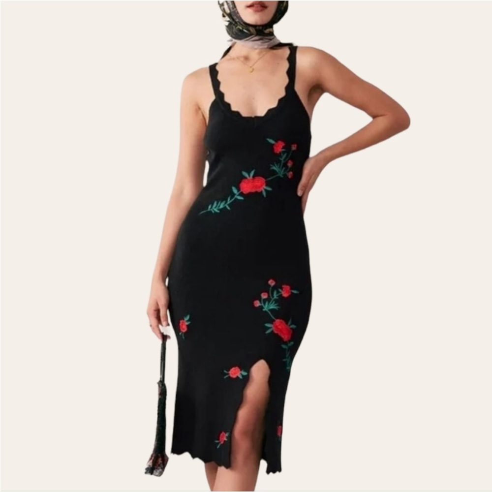 RIHOAS Black Slip Midi Dress